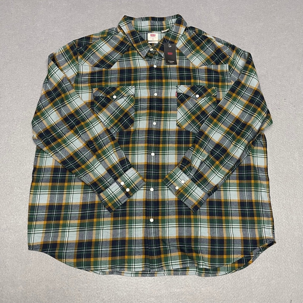 Levis Shirt Mens 3XL Green Western‎ Julius Plaid Flannel Pearl Snap Cowboy NEW